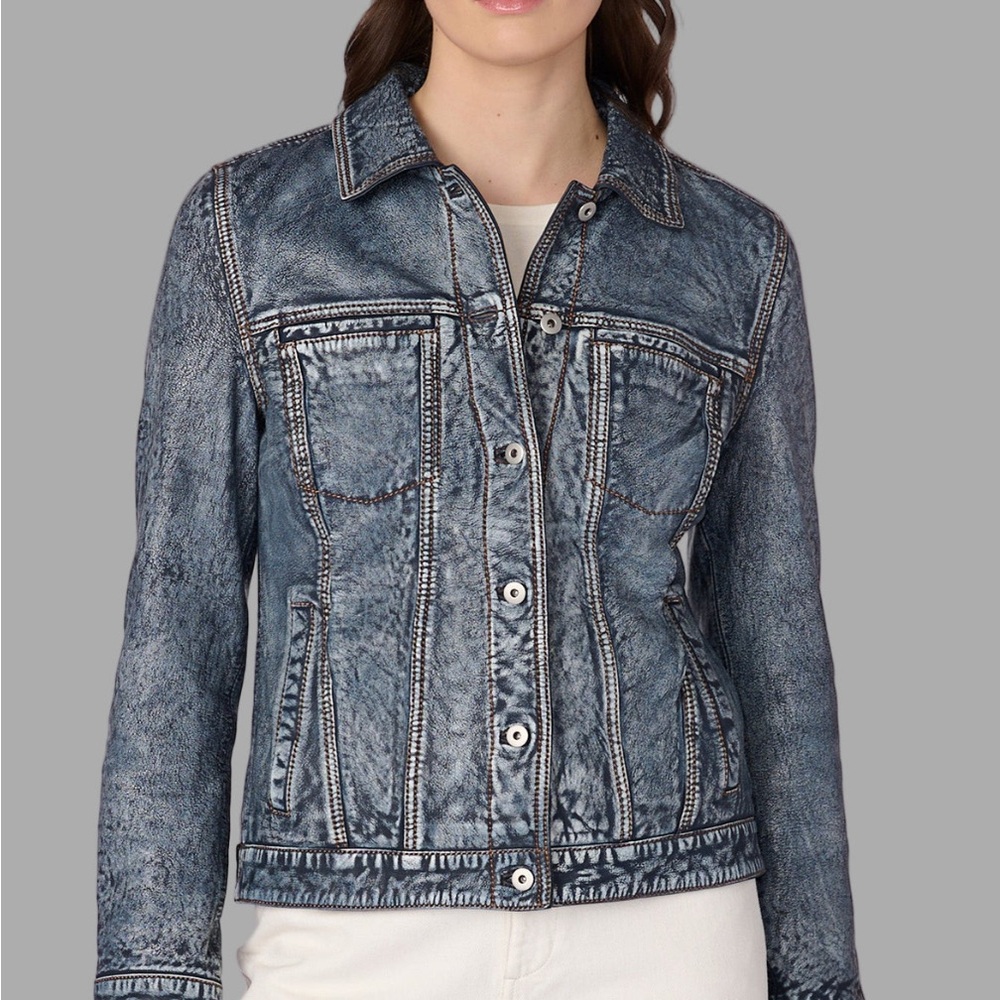 Blue Leather Denim Jacket